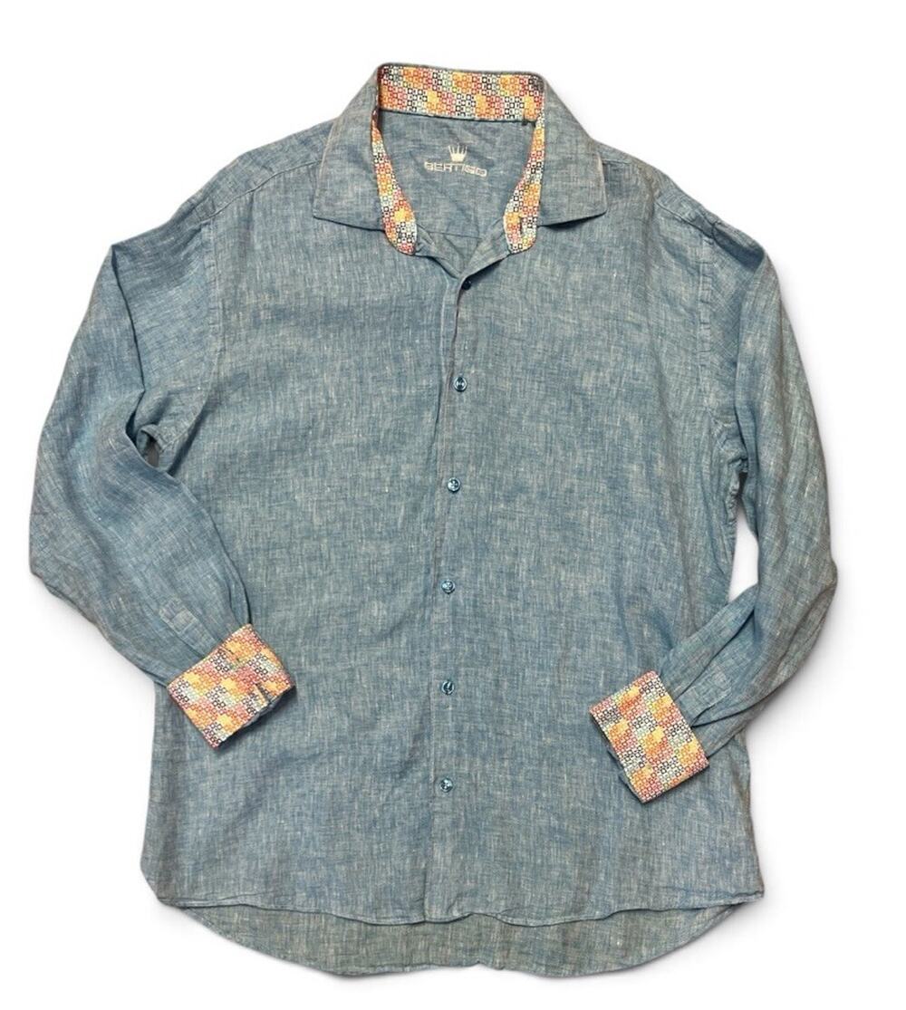Bertigo Men’s Large Light Blue Button Up Shirt Sz Large